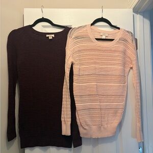 LOFT Women's Sweater Set - Dark Purple, Light Pink, and Tan